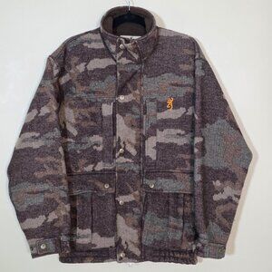 Browning Highlands Wool Hunting Jacket Mens M Camo Wool Blend LS Pockets Fleece